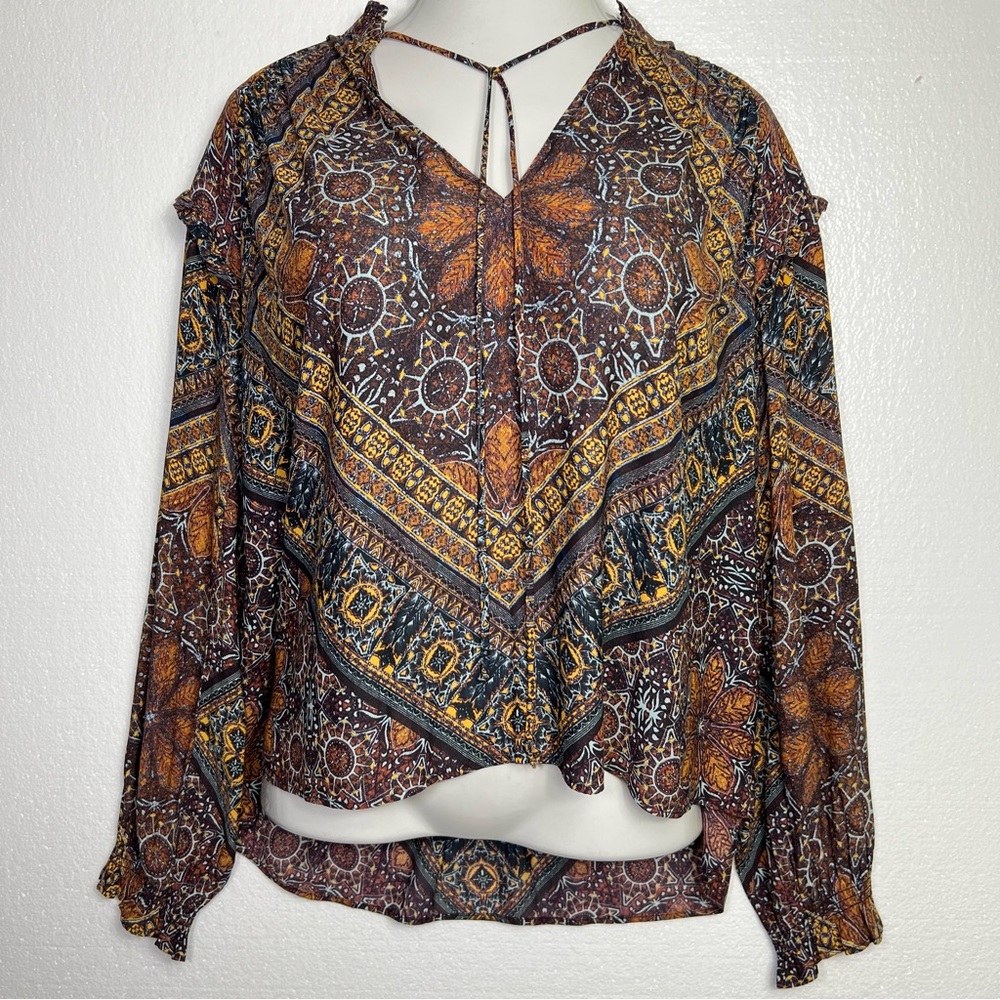 Free People Little Runaway Geometric Medallion Print Top Blouse Size S